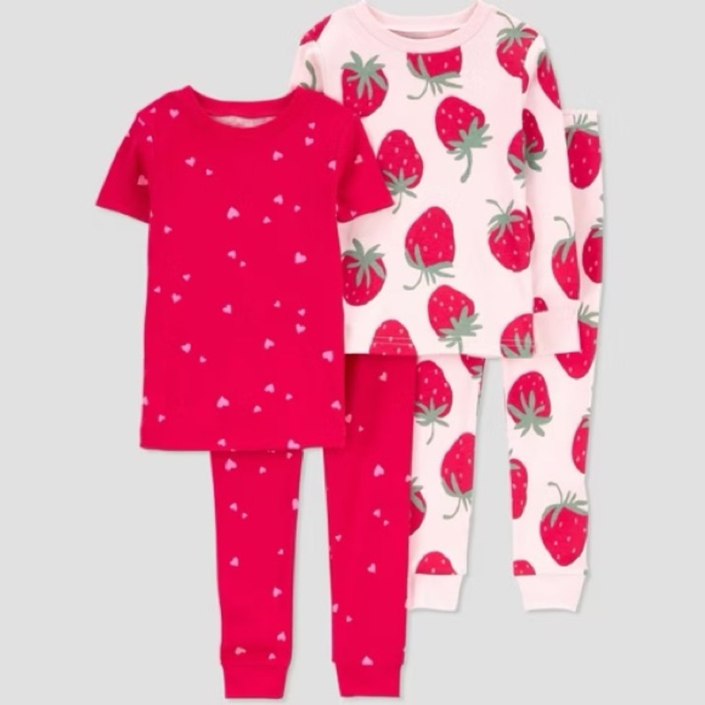 Carter's Strawberry and Heart Print Pajama Set - Red and White